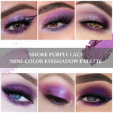 Glitter Eyeshadow Palette - 9 Color Collection with Purple Shimmer, Pearlescent, and Matte Finishes - Waterproof Eye Makeup