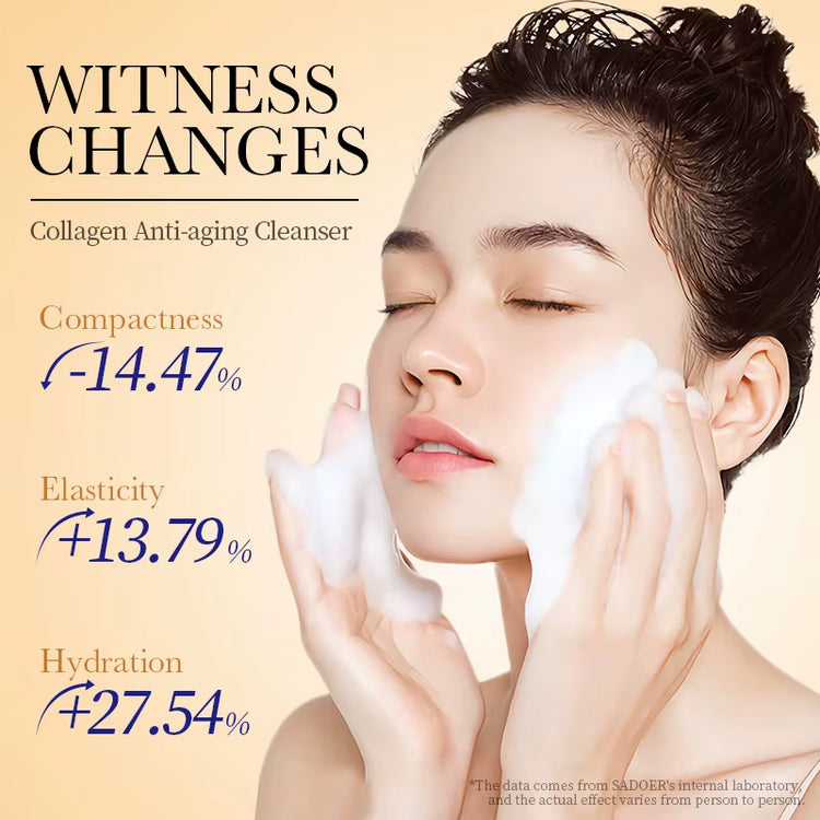 SADOER Collagen Facial Cleanser - Firming and Moisturizing Foam Wash for Radiant Skin
