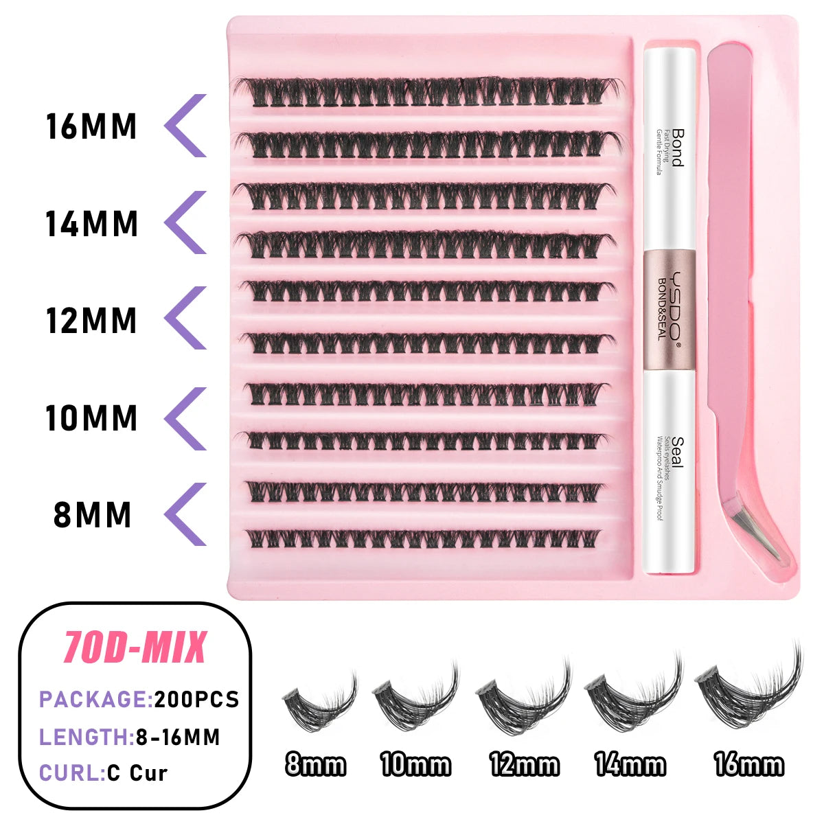 Transform Your Look with the 2-in-1 DIY Clusters Eyelash Extension Bond and Seal Kit - Natural Faux Mink Lashes Included!