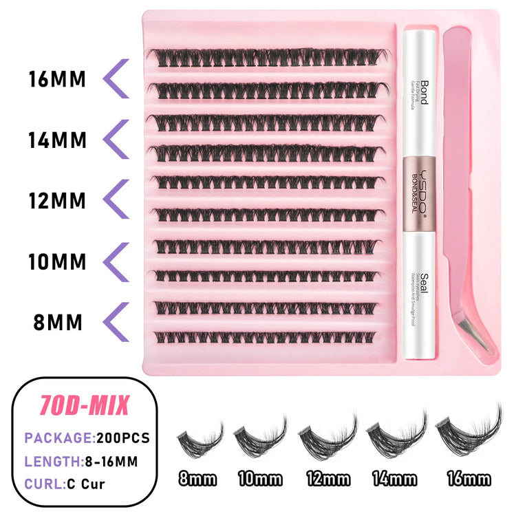 Transform Your Look with the 2-in-1 DIY Clusters Eyelash Extension Bond and Seal Kit - Natural Faux Mink Lashes Included!