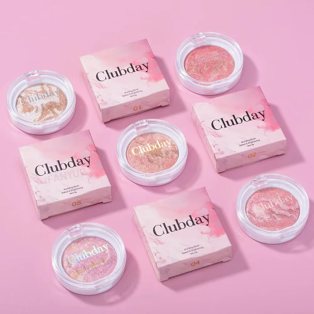 Pearly Blush Marble Pattern Face Makeup - Long-Lasting Brightening Blush and Highlight with High Pigment Contour
