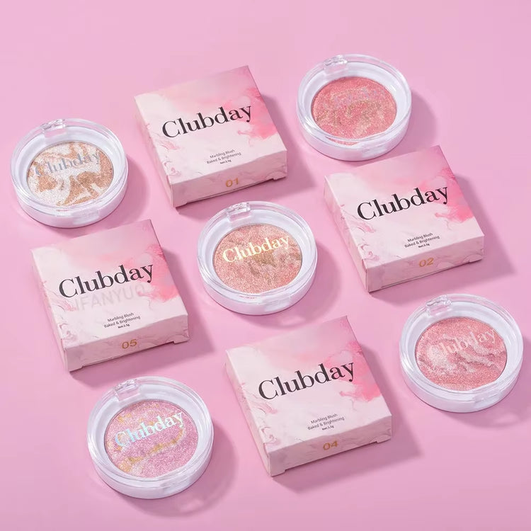 Pearly Blush Marble Pattern Face Makeup - Long-Lasting Brightening Blush and Highlight with High Pigment Contour