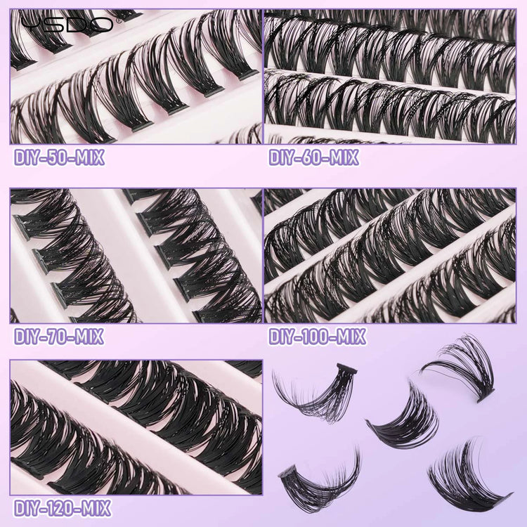 Transform Your Look with the 2-in-1 DIY Clusters Eyelash Extension Bond and Seal Kit - Natural Faux Mink Lashes Included!