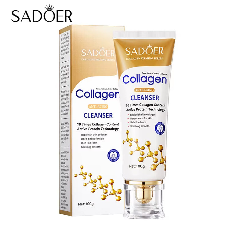 SADOER Collagen Facial Cleanser - Firming and Moisturizing Foam Wash for Radiant Skin