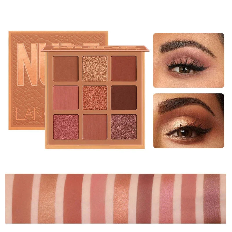 Nude Eyeshadow Palette - 9 Shades of Matte and Shimmer Pigmented Earth Tones