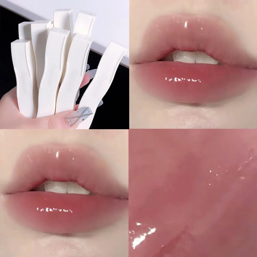 6-Color Moisturizing Mirror Lip Gloss in Nude Shades - Long-Lasting Liquid Lipstick in Elegant Transparent Tube with Floral Design