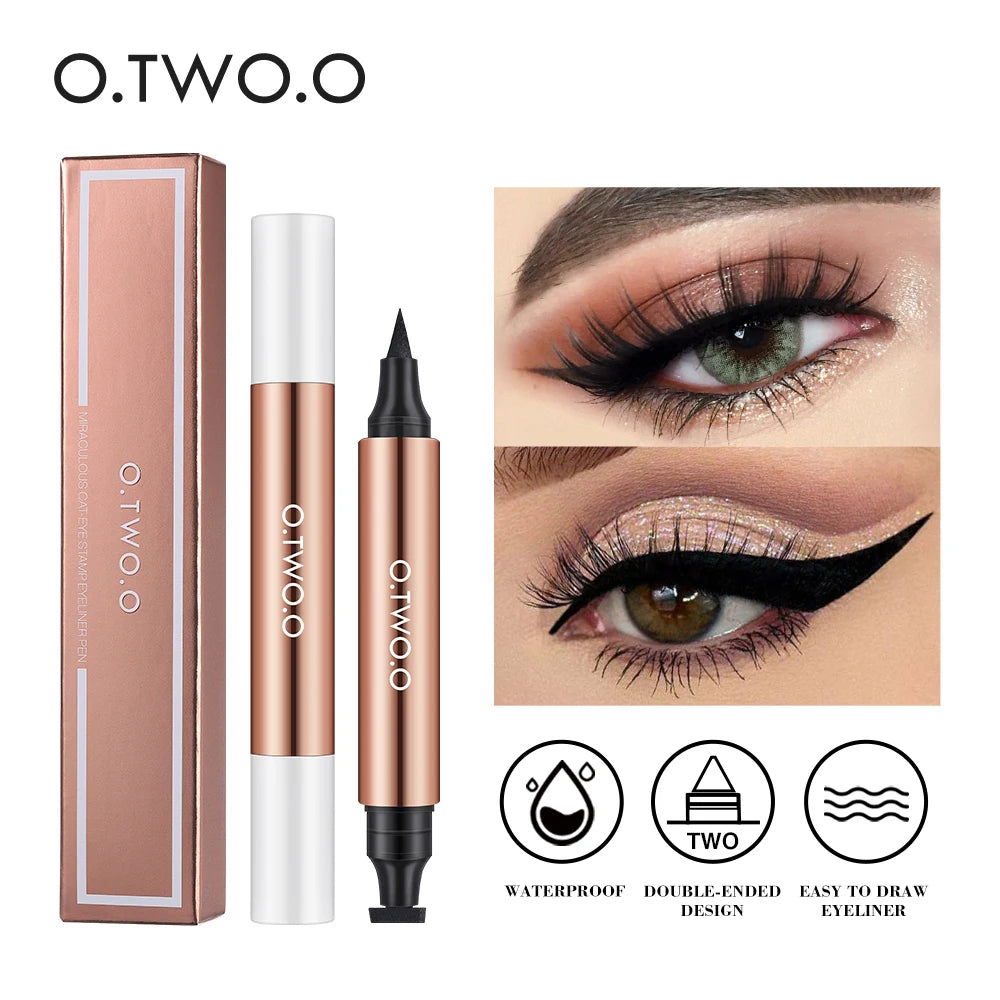 Waterproof Black Liquid Eyeliner Stamp - Fast Dry Double-Ended Makeup Pencil for Women