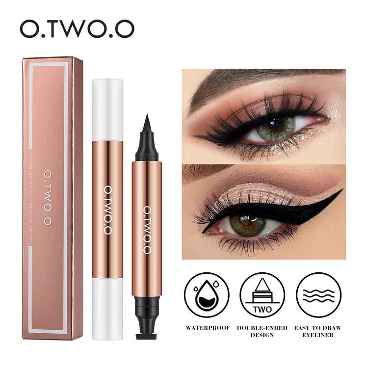 Waterproof Black Liquid Eyeliner Stamp - Fast Dry Double-Ended Makeup Pencil for Women