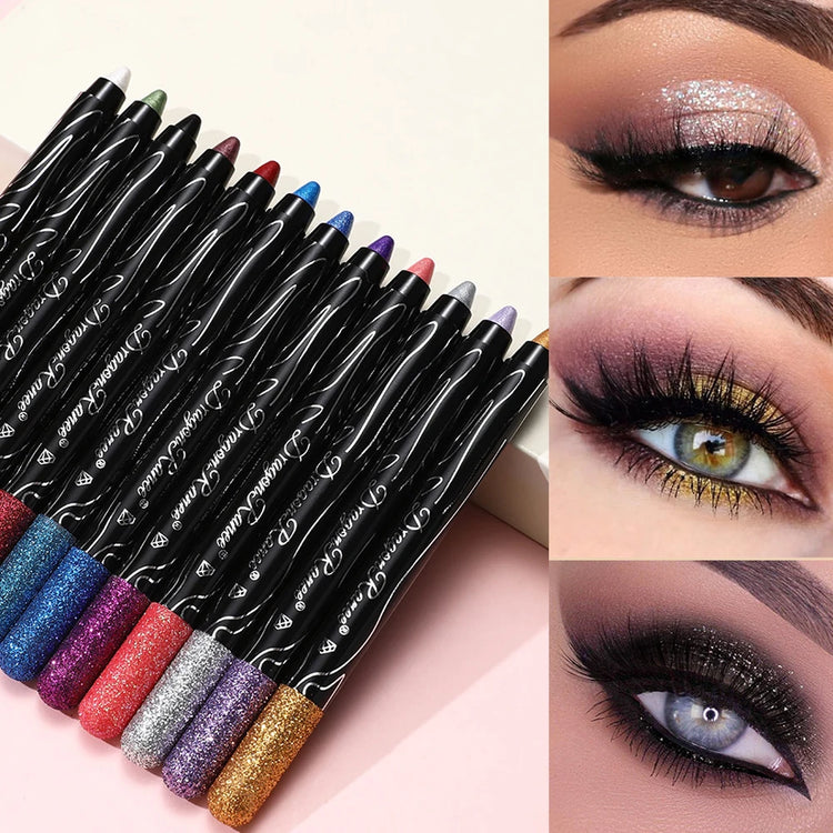 Metallic Purple Eyeshadow Pencil - Glitter Silkworm Liner Pen and Highlighter, Long-Lasting Gold and Blue Cream Eye Shadow Stick for Makeup Application
