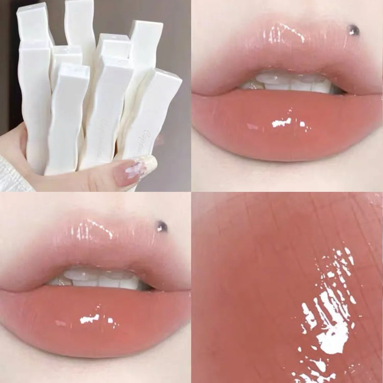 6-Color Moisturizing Mirror Lip Gloss in Nude Shades - Long-Lasting Liquid Lipstick in Elegant Transparent Tube with Floral Design