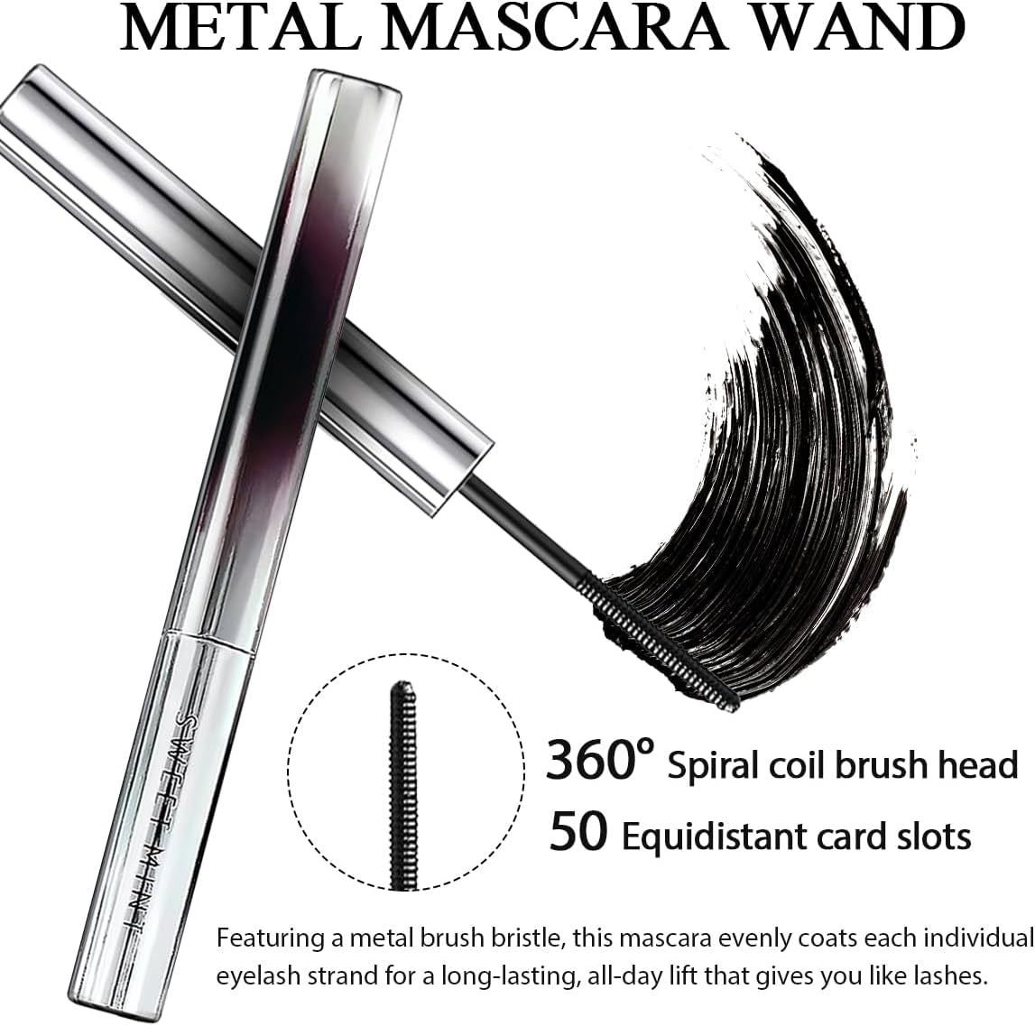 3D Curling Eyelash Mascara,Slim Washable Metal Iron Brush Mascara, Waterproof Long Lasting No Clumping Iron Strong Mascara Black + Brown 2Pcs