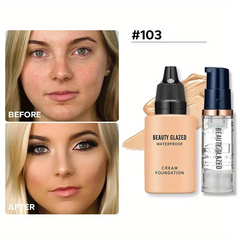 Makeup Set: 2-Piece Primer and Matte Velvet Waterproof Foundation for Long-Lasting, Portable Travel Use