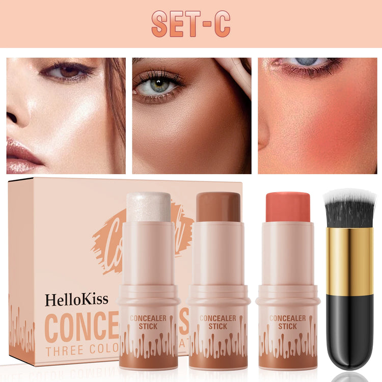 Contour Stick Set for Natural Matte Finish - Waterproof Highlighters and Shadow for V-Face Shaping and Contouring Makeup