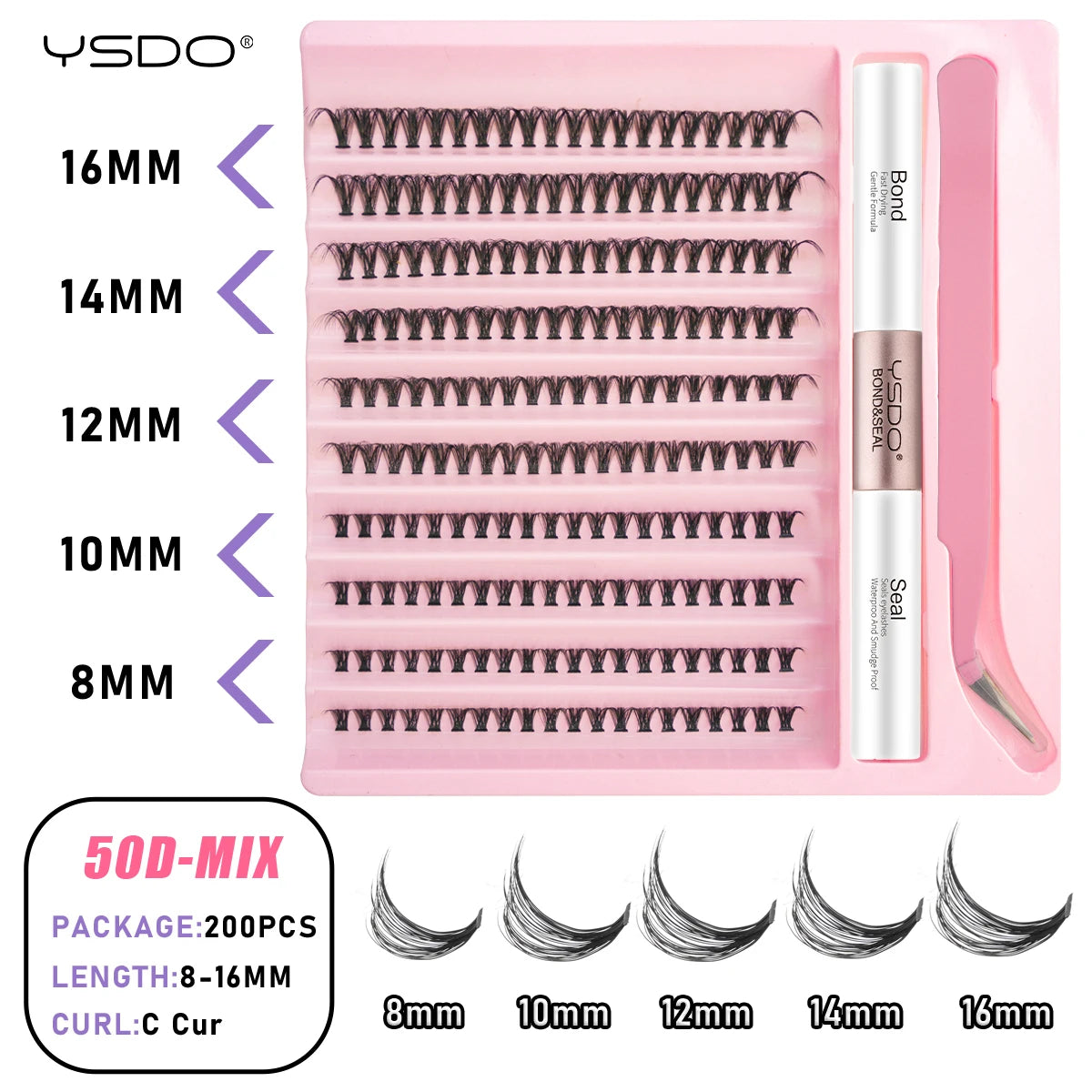 Transform Your Look with the 2-in-1 DIY Clusters Eyelash Extension Bond and Seal Kit - Natural Faux Mink Lashes Included!