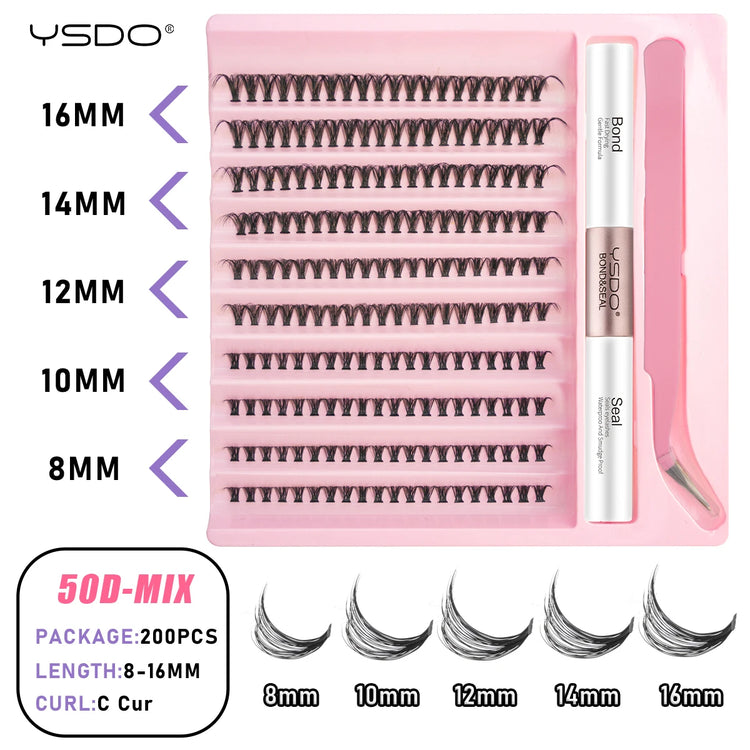 Transform Your Look with the 2-in-1 DIY Clusters Eyelash Extension Bond and Seal Kit - Natural Faux Mink Lashes Included!