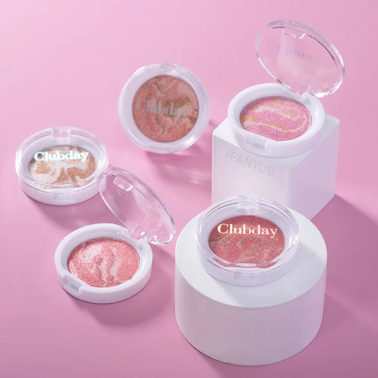 Pearly Blush Marble Pattern Face Makeup - Long-Lasting Brightening Blush and Highlight with High Pigment Contour