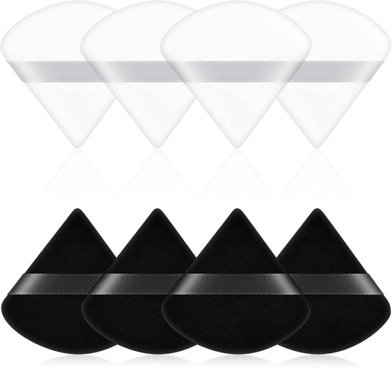 8 PCS Pure Cotton Soft Triangle Wedge Makeup Powder Puffs for Loose Mineral Body Powder, Cosmetic Foundation Sponge Tool (4 Black + 4 White)