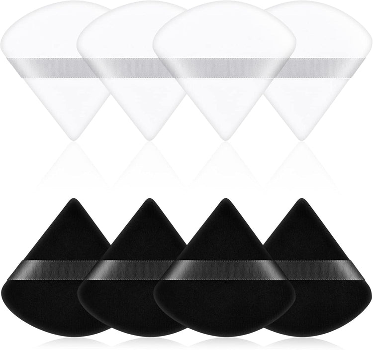 8 PCS Pure Cotton Soft Triangle Wedge Makeup Powder Puffs for Loose Mineral Body Powder, Cosmetic Foundation Sponge Tool (4 Black + 4 White)