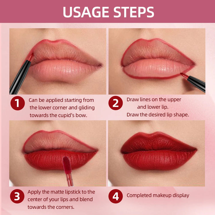 Transform Your Look with Our Double-End Waterproof Lip Gloss and Lipstick Pencil Set – Long Lasting Matte Lip Liner Available in 6 Stunning Colors!