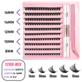 Transform Your Look with the 2-in-1 DIY Clusters Eyelash Extension Bond and Seal Kit - Natural Faux Mink Lashes Included!