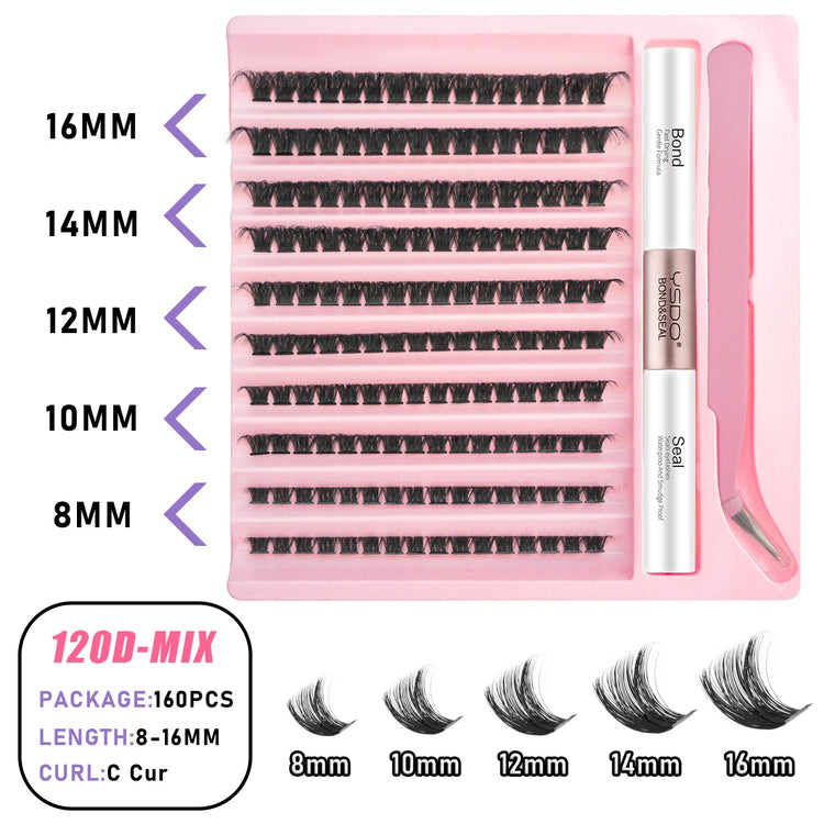 Transform Your Look with the 2-in-1 DIY Clusters Eyelash Extension Bond and Seal Kit - Natural Faux Mink Lashes Included!