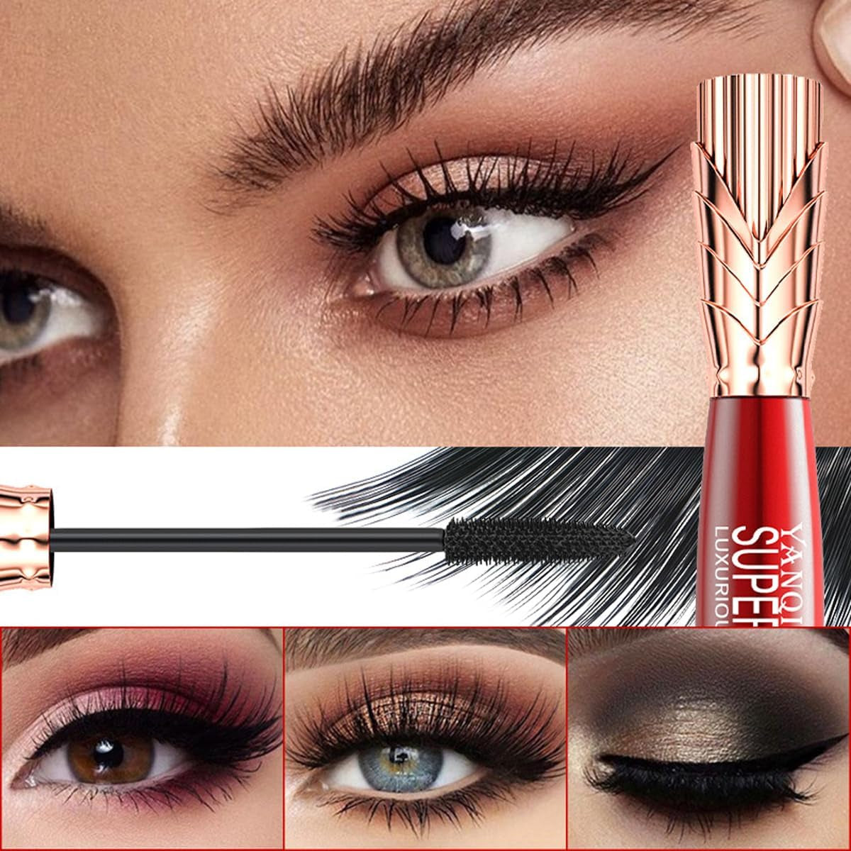 Super Long Mascara, 4D Long-Lasting Waterproof Mascara, Super Long Luxurious Mascara, 4D Stereo Smudge-Proof Mascara for Women 2Pcs