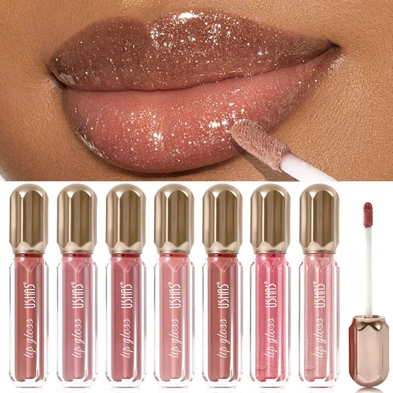 Glitter Pearlescent Moisturizing Lip Gloss - Long-Lasting, Non-Stick, Shimmering Red  for Women