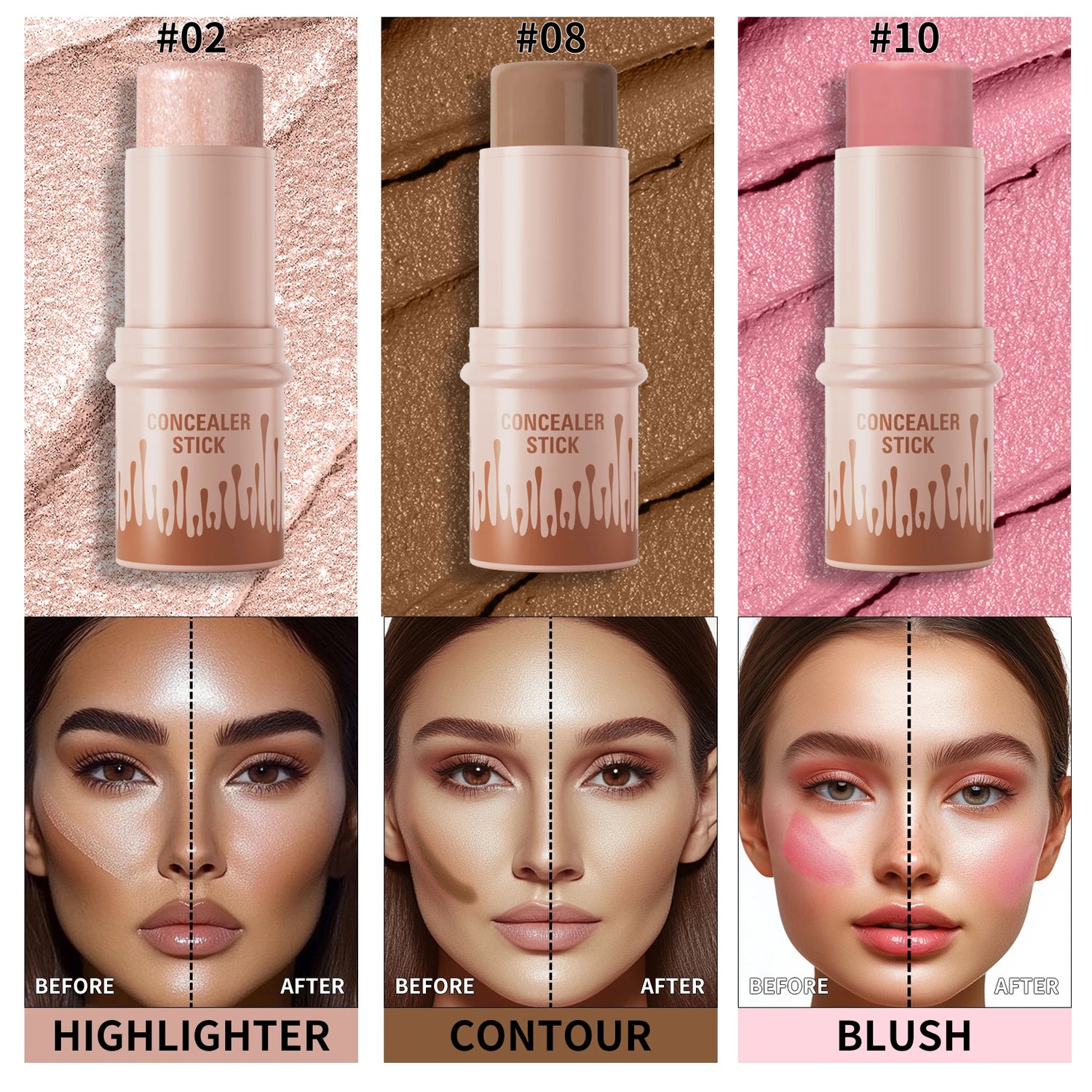 Contour Stick Set for Natural Matte Finish - Waterproof Highlighters and Shadow for V-Face Shaping and Contouring Makeup
