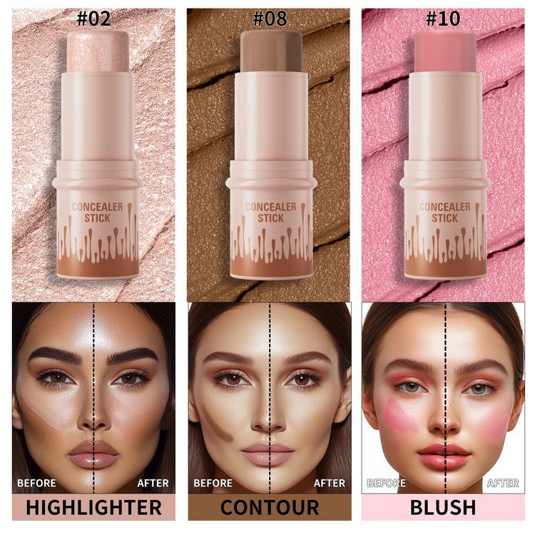 Contour Stick Set for Natural Matte Finish - Waterproof Highlighters and Shadow for V-Face Shaping and Contouring Makeup