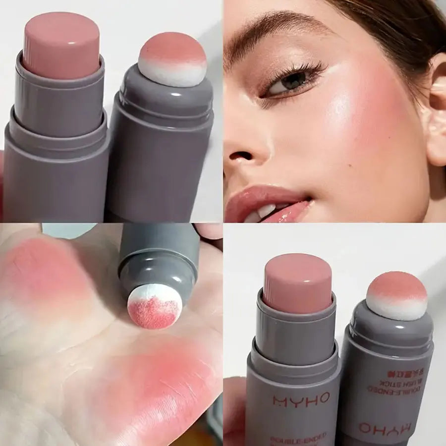 Double-Ended Blush Stick - Long-Lasting Matte Creamy Rouge in Expansive Natural Colors