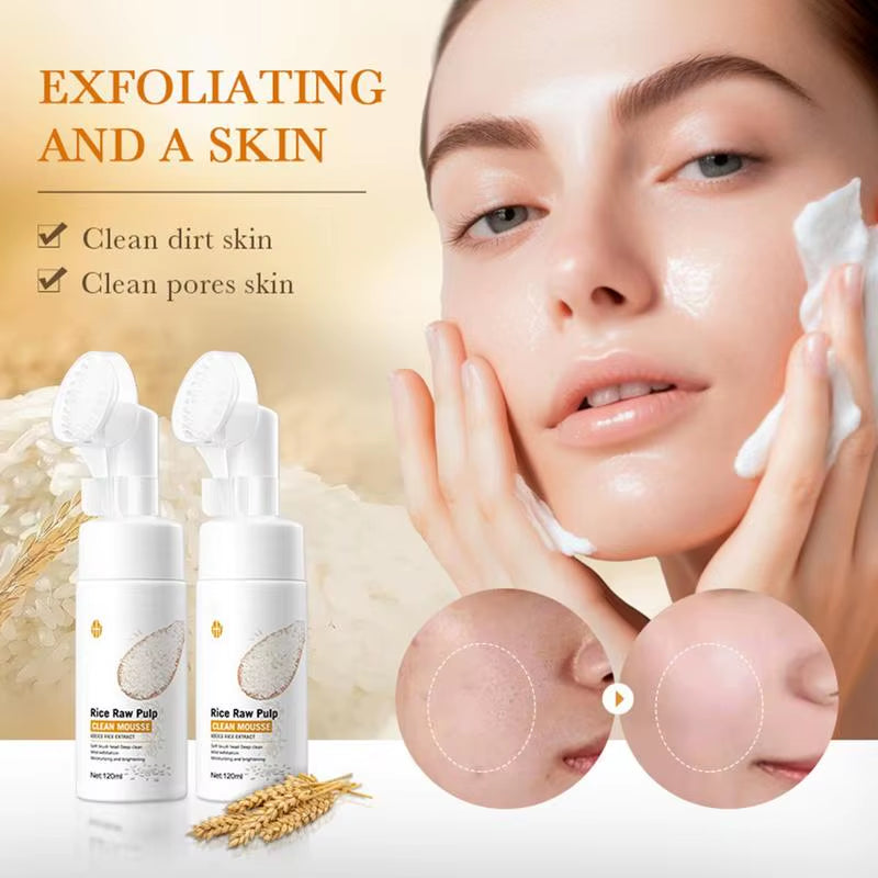 Rice Water Foaming Facial Cleanser with Brush Head - 120ml Soothing Face Wash