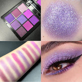 Glitter Eyeshadow Palette - 9 Color Collection with Purple Shimmer, Pearlescent, and Matte Finishes - Waterproof Eye Makeup