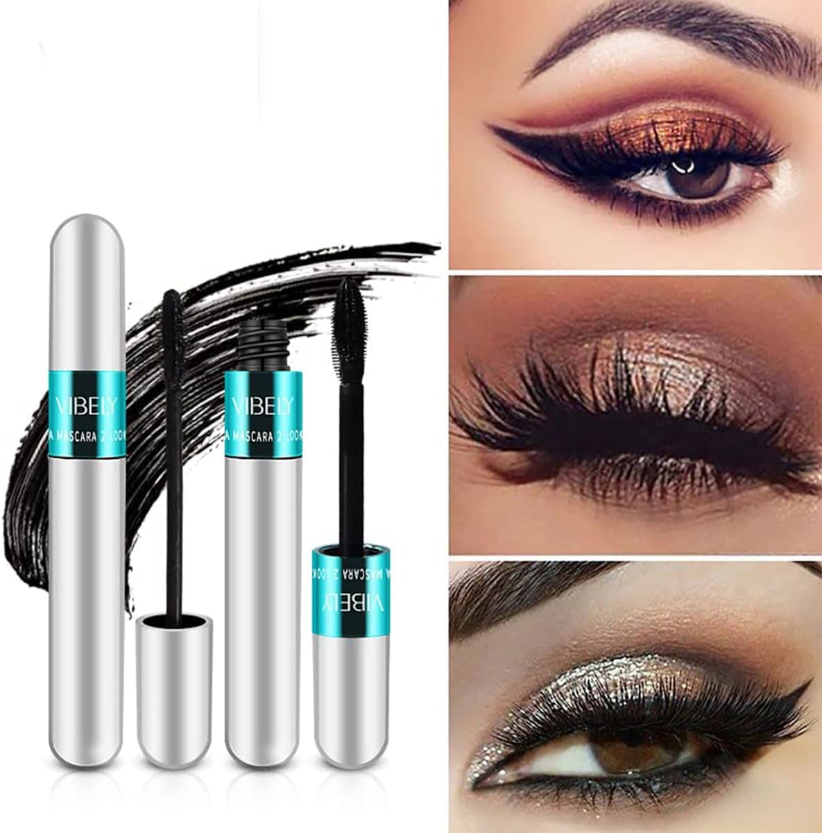 2 in 1 for VIBELY Mascara 5X Longer Waterproof Lash Cosmetics Mascara for Natural Lengthening, Thickening Effect No Clumping