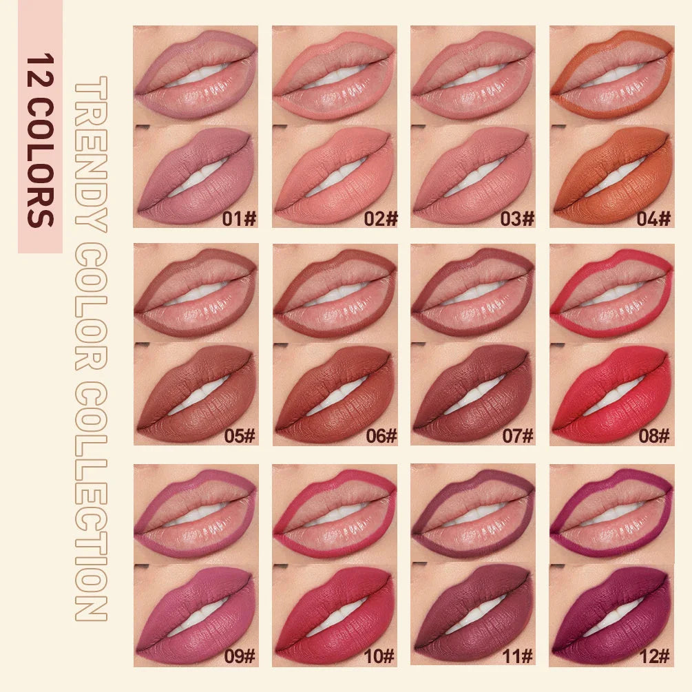 QIBEST Lipstick Pencil Waterproof Sexy Red Nude Purple Matte Tint Lipstick Lasting Lip Liner Pen Longlasting Makeup Cosmetics