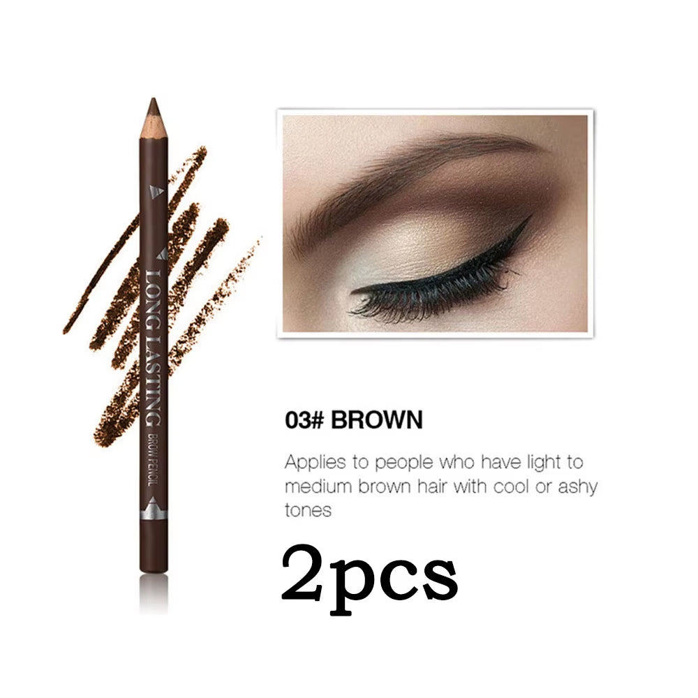 Waterproof Eyebrow Pencils - 2-Pack, Long Lasting with Double-Use Wooden Design for Permanent Makeup and Eyeliner Application