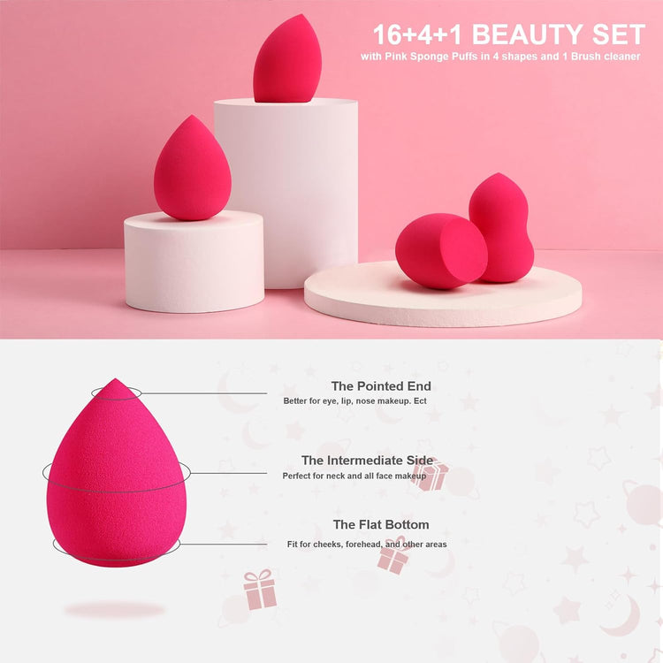Professional Makeup Brushes Set 16PCS Pink Marble Handle Make up Brushes with 4Pcs Sponge Blenders Foundation Brushes Eyeshadow Concealer Contour Blush Brush Silicone Face Mask Brush Make up Tool