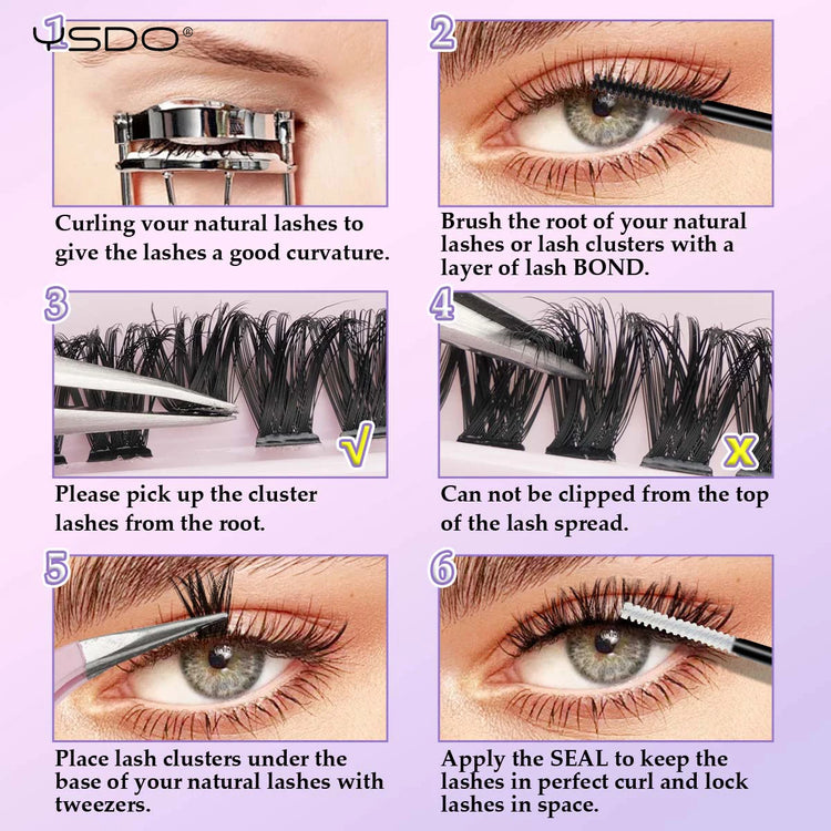 Transform Your Look with the 2-in-1 DIY Clusters Eyelash Extension Bond and Seal Kit - Natural Faux Mink Lashes Included!