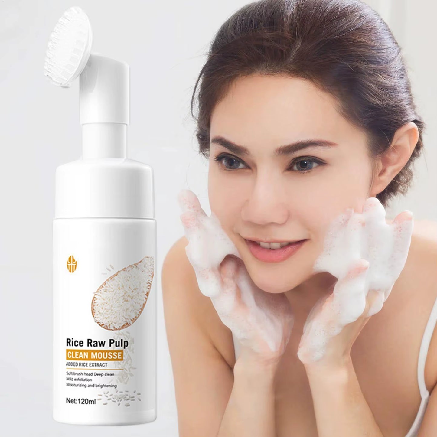 Rice Water Foaming Facial Cleanser with Brush Head - 120ml Soothing Face Wash