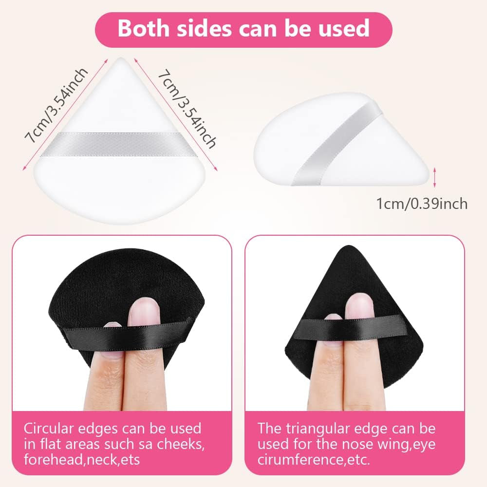 8 PCS Pure Cotton Soft Triangle Wedge Makeup Powder Puffs for Loose Mineral Body Powder, Cosmetic Foundation Sponge Tool (4 Black + 4 White)