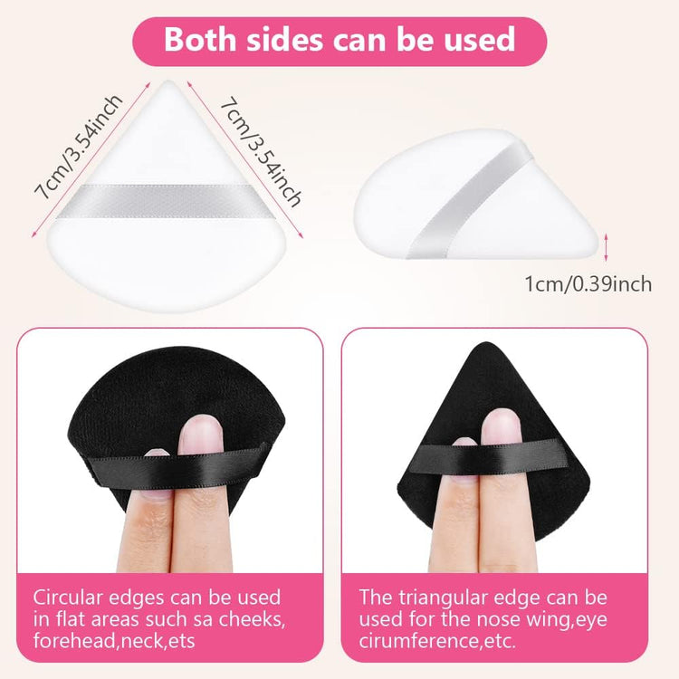 8 PCS Pure Cotton Soft Triangle Wedge Makeup Powder Puffs for Loose Mineral Body Powder, Cosmetic Foundation Sponge Tool (4 Black + 4 White)