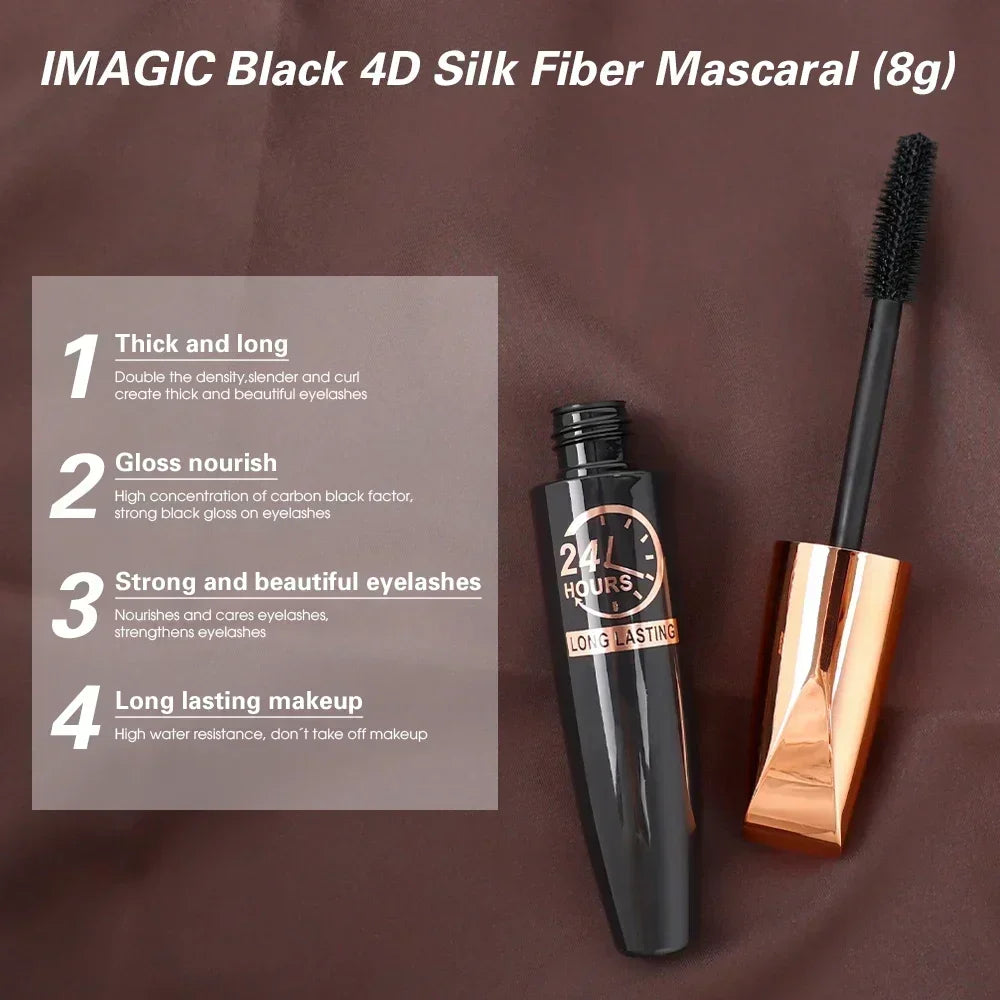 5D Waterproof Black Silk Fiber Mascara for Lengthening Eyelashes - Premium Female Makeup Cosmetic