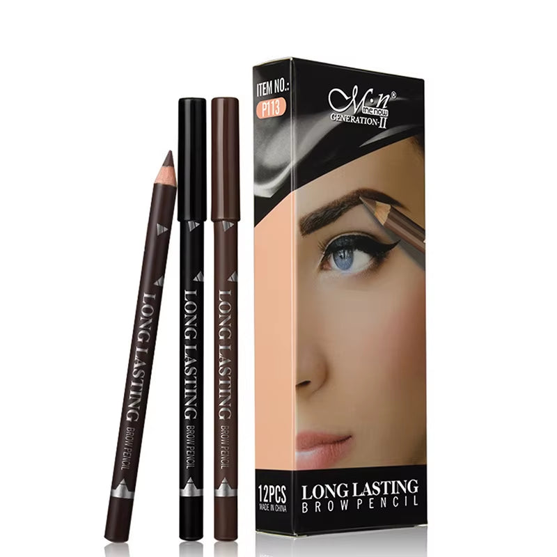 Waterproof Eyebrow Pencils - 2-Pack, Long Lasting with Double-Use Wooden Design for Permanent Makeup and Eyeliner Application