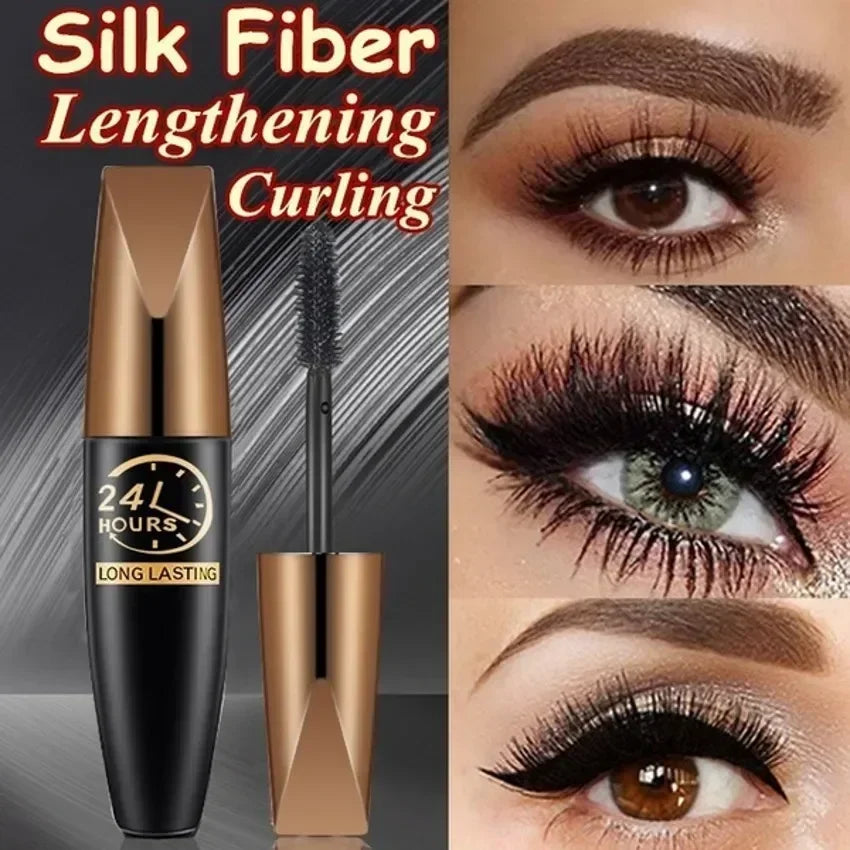 5D Waterproof Black Silk Fiber Mascara for Lengthening Eyelashes - Premium Female Makeup Cosmetic