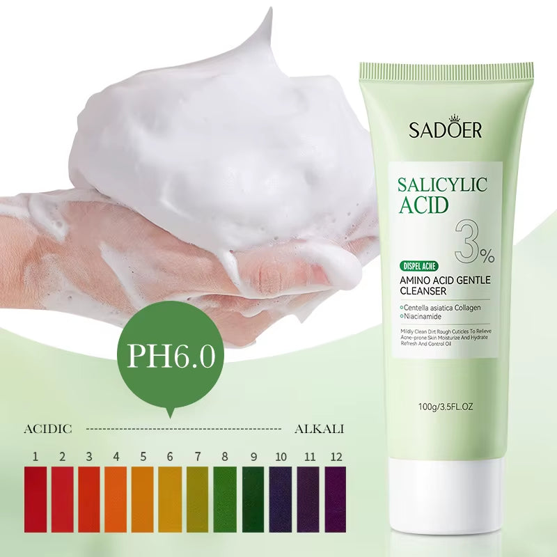 SADOER Salicylic Acid Foaming Facial Cleanser - Hydrating and Moisturizing Skin Care Solution