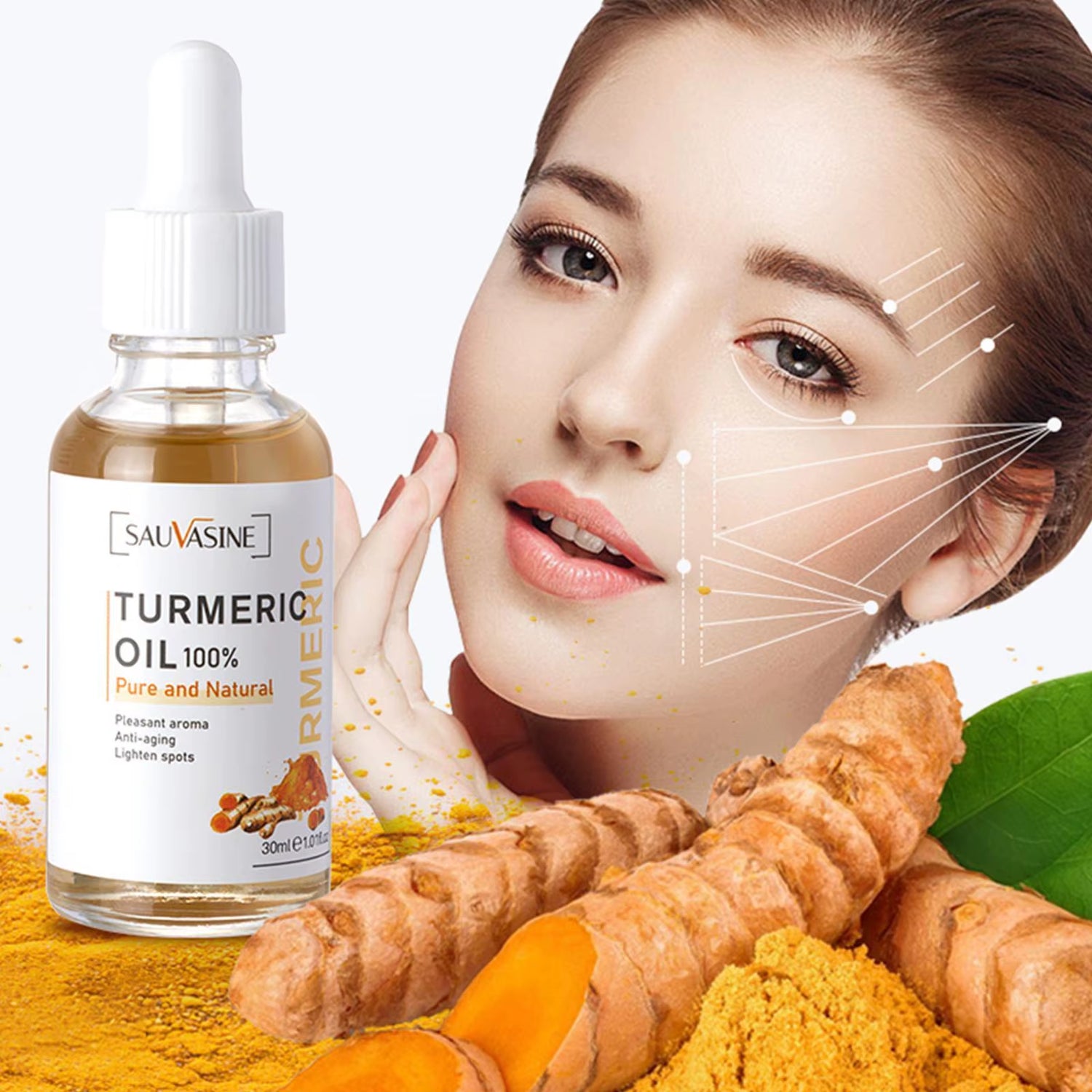 5-Piece Turmeric Facial Care Set: Acne Cleansing Cream, Anti-Aging Serum, and Dark Spot Moisturizer for Radiant Skin