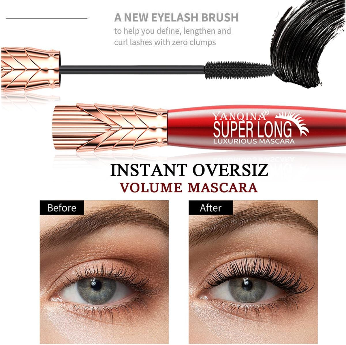 Super Long Mascara, 4D Long-Lasting Waterproof Mascara, Super Long Luxurious Mascara, 4D Stereo Smudge-Proof Mascara for Women 2Pcs