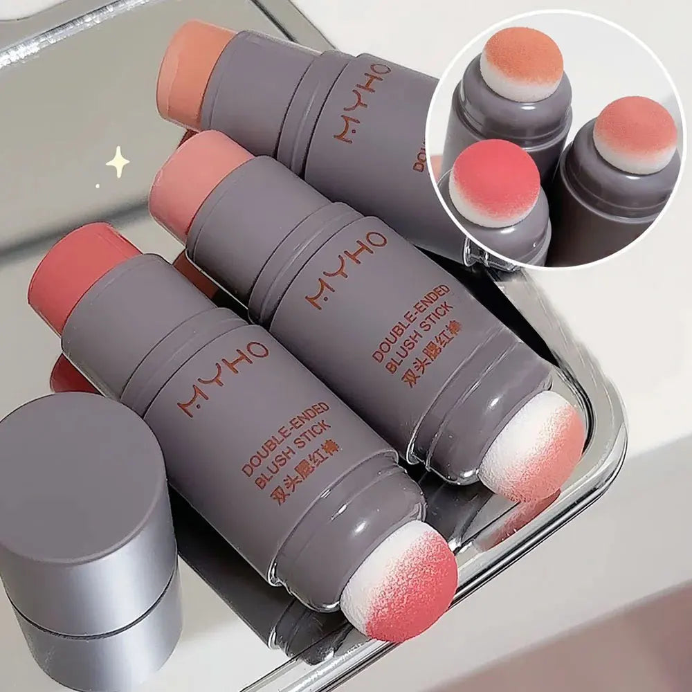 Double-Ended Blush Stick - Long-Lasting Matte Creamy Rouge in Expansive Natural Colors