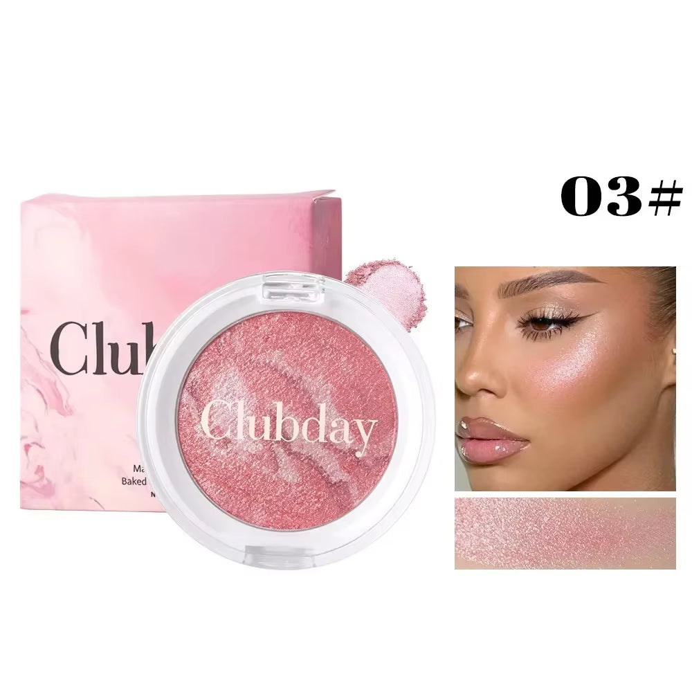 Pearly Blush Marble Pattern Face Makeup - Long-Lasting Brightening Blush and Highlight with High Pigment Contour