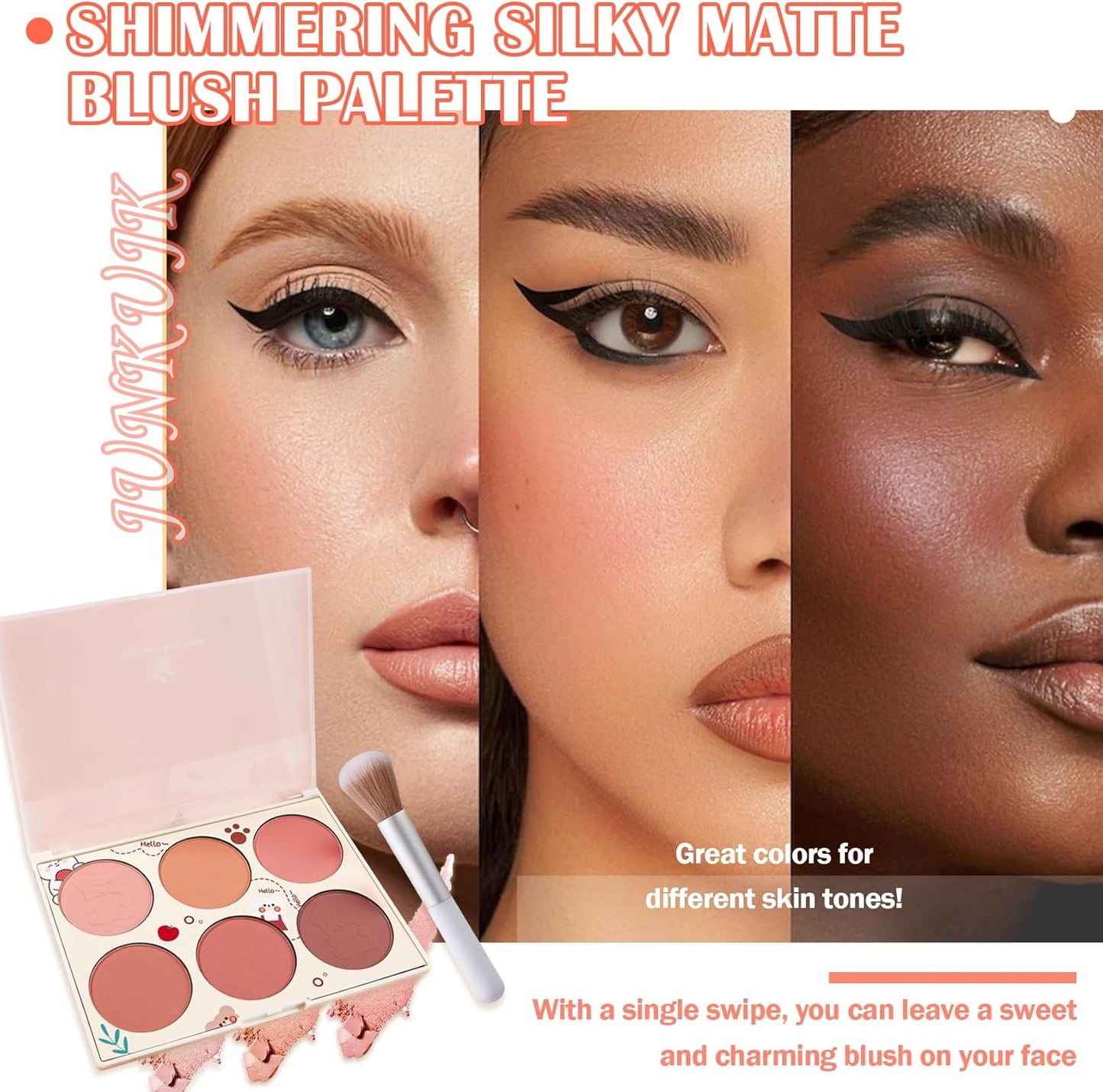 6 Colors Blush Palette,Shimmer Silky Matte Blush Powder Palette,Professional Cute Face Contour Highlighter Blush Palette with Blush Makeup Brush