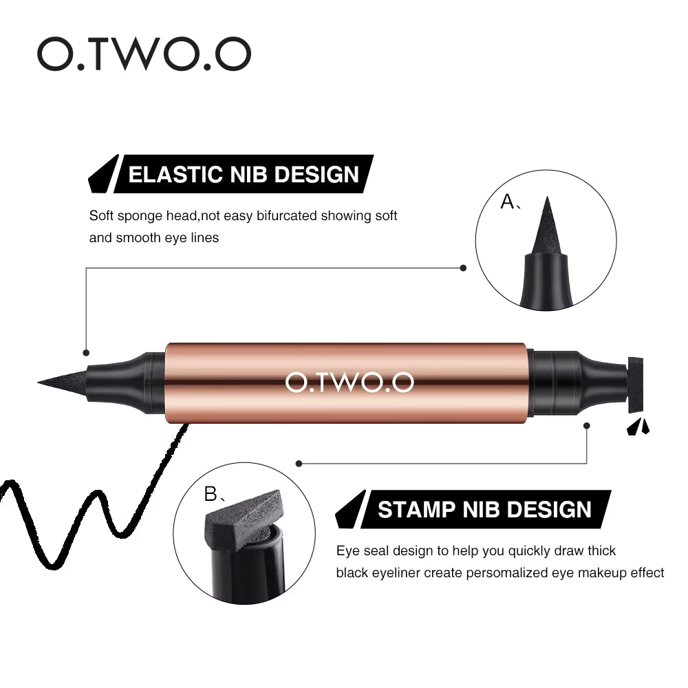 Waterproof Black Liquid Eyeliner Stamp - Fast Dry Double-Ended Makeup Pencil for Women